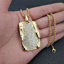 Colgante cuadrado de Faraón con diamantes de imitación para hombre, colgante de oro geométrico de acero inoxidable, ostentoso, Hip Hop, Etiqueta de perro de joyería 2024 - compra barato