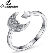 Shuangshuo Crescent Crystal Moon Tiny Star Ring Little Korean Jewelry Lovely Luna Half Moon Gift Knuckle Rings for Women Gift 2024 - buy cheap