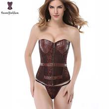 Floal Steampunk Corset Overbust Leather Cup Gothic Korset Punk Plus Size Brown Gorset Top Fish Boned Waist Slimming Bustier Sexy 2024 - buy cheap