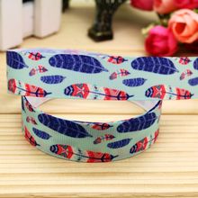 7/8'' Free shipping feather printed grosgrain ribbon hairbow headwear party decoration diy wholesale OEM 22mm P5793 2024 - buy cheap
