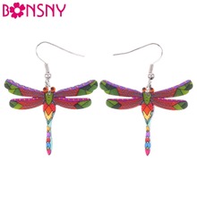 Bonsny-pendientes libélulas de moda para niña y mujer, aretes acrílicos largos de gota, estilo primavera y verano, novedad de 2016 2024 - compra barato