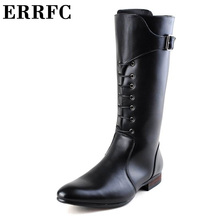 ERRFC Tide Botas Largas para hombre, cordones en punta con hebilla para montar en motocicleta, zapatos de ocio de cuero PU, 38-44 2024 - compra barato