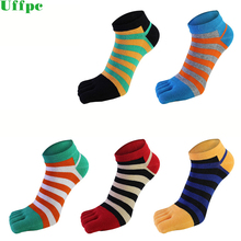 Men colorful stripe socks fashion new cotton five fingers toe Short Deodorant business casual Europe wild Funny sock for sporty 2024 - buy cheap