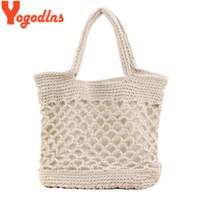 Yogodlns bolsas de praia femininas para crochê, nova bolsa de mão vazada, de palha, com cordas, feitas à mão 2024 - compre barato