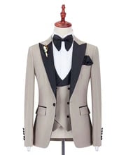 2019 Tailored Made Beige Groom Tuxedos Wedding Suits For Men Slim Fit Groomsmen Best Man Blazer Formal Prom Party Suit Ternos 2024 - buy cheap