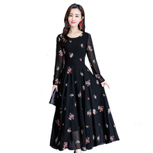 2020 spring new bohemian chiffon dresses women's fashion sexy long-sleeved embroidery round neck Plus size Female long dress 2024 - buy cheap