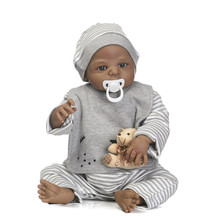 Muñeca reborn de silicona de 23 pulgadas para niño, muñeco de bebé recién nacido, de vinilo, realista, color negro 2024 - compra barato