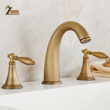 Basin Faucets Antique Brass Deck Mounted Bathtub Mixer Faucet Dual Handle 3 hole Bathroom Faucet Set Water Tap 2024 - купить недорого