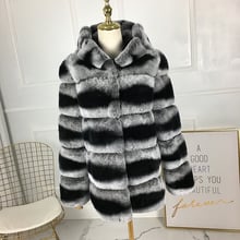 real rex rabbit  fur coat short medium jacket warm for winter  with fur hood 2024 - купить недорого