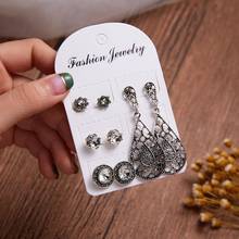 4 Pairs/Set Women Crystal Waterdrop Bohemian Earring Stud Earrings Rhinestone Round Earrings Boucle D'oreille Jewelry Brincos 2024 - buy cheap