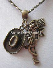 Vintage Bronze Cowboy Gun Hat Necklace Punk Charms Chain Choker Statement Necklace Pendants For Women Friendship Gift 2024 - buy cheap