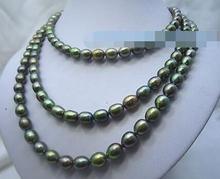 Жемчужное ожерелье 50 "7-8 мм AAA, черное, зеленое, с застежкой из 14-каратного золота 2024 - купить недорого