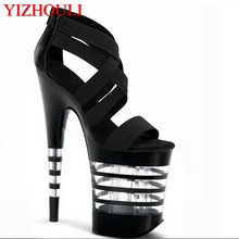 new 20cm high tops gladiator sandals 8 inch high heels Stripe Crystal open toe dance shoes women fashion sandals 2024 - buy cheap