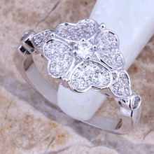 Exquisite Retro White CZ Silver Plated Flower Ring Size 6 / 7 / 9 E509 2024 - buy cheap