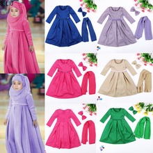 Абая для девочки комплекты для мусульман платье + хиджаб + головные уборы с бантом наряды детская одежда костюм джилбаба Исламская макси Оде... 2024 - купить недорого