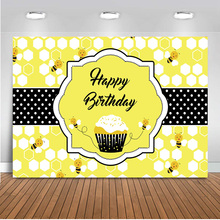 Feliz aniversário abelha pano de fundo para fotografia recém-nascido festa de bebê decoração banner fundo para estúdio cabine de fotos impresso 584 2024 - compre barato