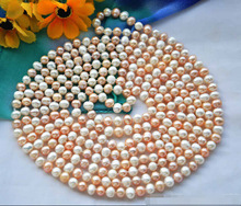 natural pearl jewelry stunning LONG 8mm round white pink Freshwater cultured pearl necklace 100inch Bridal  hook 2024 - buy cheap
