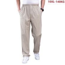 high quality big size 8XL 9XL 10XL men casual pants simple summer man oversize pants khaki straight cotton pants Elastic waist 2024 - buy cheap