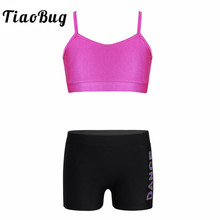 TiaoBug Kids Dance Wear Crop Tank Top Dance Printed Shorts Set for Stage Girls Ballet Dance Workout Gymnastics Shorts Sports Set 2024 - buy cheap