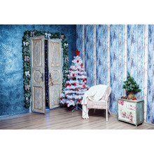 Фон для фотосъемки новорожденных детей с изображением старой деревянной двери, Рождественская вечеринка, белая Рождественская елка, синие стены, Семейные фото Портретные фоны 2024 - купить недорого