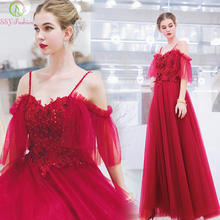 SSYFashion New Luxury Red Evening Dress Bride Married Banquet Lace Appliques Floor-length Long Formal Gowns Robe De Soiree 2024 - buy cheap