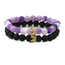 12 Style Rhinestone Crown Purple Weathered Stone Bracelet 8MM Aromatherapy Black Lava  Essential Oil Diffuser Bracelet Jewelry 2024 - buy cheap