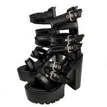 Mulher sandálias de verão botas de salto alto punk plataforma grossa gladiador sandálias femininas botas de tornozelo vintage rock gótico sandálias 2024 - compre barato