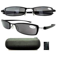 R14019 black Stainless Steel Frame Gray Tinted Sun Readers Reading Sunglasses W/case +1.00/+1.25/+1.50/+1.75/+2.00 2024 - buy cheap