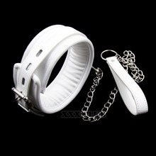 Puppy play fetish Bondage Restraint Neck Collars,white PU  Soft Pad Neck Collar With Chain Leash Sex Toys For Bondage sex Game 2024 - buy cheap