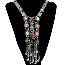 Gitano Vintage de oro de Metal de Color plata multicolores piedra collares para mujeres Boho largo Collar COLGANTE de borla joyería Tribal regalo 2024 - compra barato