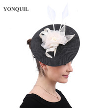 Elegant Women Wedding Headwear Cocktail Fascinators Imitation Straw Black Headdress Gorgeous Lady Fashion Hair Accessories 2024 - buy cheap