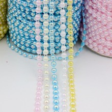 Free Shipping 2Meters 6mm AB Colors Craft ABS Half Round Flatback Imitation Pearl Beads Chain For DIY Decoration 2024 - buy cheap