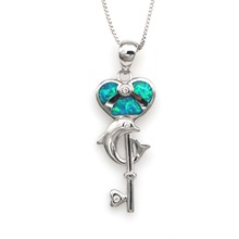 JZP0102 New women key heart-shaped necklace pendant blue opal heart-shaped key necklace pendant wholesale fashion jewelry 2024 - buy cheap