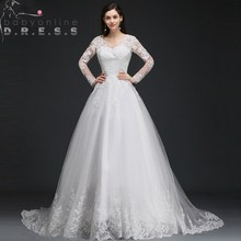 Sexy V-Neck Long Sleeve Ball Gown Wedding Dresses  Charming Open Back  Lace Appliques Bridal Gowns Vestido De Noiva 2024 - buy cheap