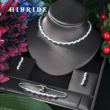 HIBRIDE Famous Brand Luxury Shinning Flower Leaf Women Wedding Naija Bridal Cubic Zirconia Necklace Dubai Dress Jewelry Set N-37 2024 - buy cheap