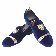 New Handmade Men Gold Buckle Loafers Slippers Shoes Men Blue Velvet Shoes with Red Bottom Party and Wedding Slip on Men't Flats 2024 - buy cheap