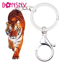 Bonsny элегантные акриловые брелки с тигром для ходьбы, кольца для ключей, украшения в виде животных джунглей для женщин и девочек, дамская сумочка, автомобильные брелки 2024 - купить недорого