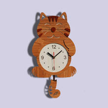Wooden Cute Child Cat Creative Living Room Wall Clock Watch Modern Minimalist Fashion Watch Hanging Round Rural Household Mute 2024 - buy cheap