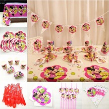 Crianças festa de aniversário suprimentos minnie mouse tema dos desenhos animados descartáveis talheres chuveiro festa decoração bolo favores meninas rosa vermelho 2024 - compre barato