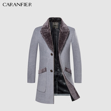 Мужское длинное шерстяное пальто CARANFIER, однотонная приталенная повседневная куртка-ветровка с меховым воротником, для зимы 2024 - купить недорого