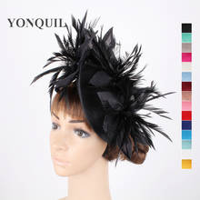 Black Wedding Floral Fascinator Hats For Women Elegant Imitation Sinamay Hair Fascinator With Feathers Headband Hair Clips 2024 - buy cheap