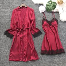 Conjunto feminino pijama manga comprida, roupa de dormir sexy com bojo 2024 - compre barato