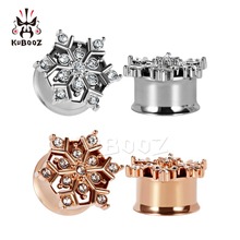 Kubooz piercing snow style crystal flared tunnels ear piercing plugs body jewelry stainless steel ear gauges 2024 - buy cheap