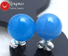 Qingmos Azul Na Moda Brincos para As Mulheres com 10 Jades mm Rodada Pedra Natural Jades S925 Brinco Jóias de Prata Esterlina ea144 2024 - compre barato