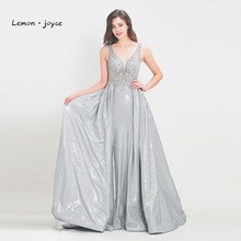 Lemon joyce 2020 Stunning Beading Evening Dress Long Sleeveless Backless A-Line Shininy Formal Party Dress Prom Gowns Plus Size 2024 - buy cheap
