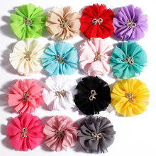 10pcs/lot 6.5cm 15colors Hair Clip Chiffon Flowers With Rhinestone Bow For Children Hair Accessories Fabric Flowers For Headband 2024 - buy cheap