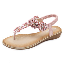 Calçados femininos estilo boêmio, chinelos étnicos, flor, cristal, macio, sandálias baixas, casual, confortável, plus size, sandálias de cunha, 35-42 2024 - compre barato