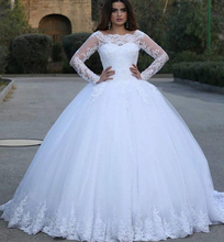 Vintage Lace Appliques Wedding Dresses With Long Sleeves Ball Gown Formal Wedding Gowns White Bridal Dress 2020 robe de soiree 2024 - buy cheap