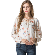 Autumn Colorful pigeon Chiffon Blouse Women V-neck Long Sleeve White Shirt Tops Elegant Blouse 2024 - buy cheap