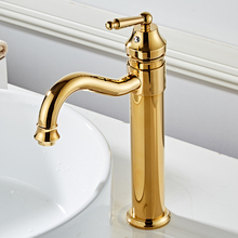 Tall High Bathroom Basin Faucets Golden Finish Mixer Taps Single Hole Sink Faucet HOT&COLD WATER WashbasinTorneira Banheiro 2024 - buy cheap